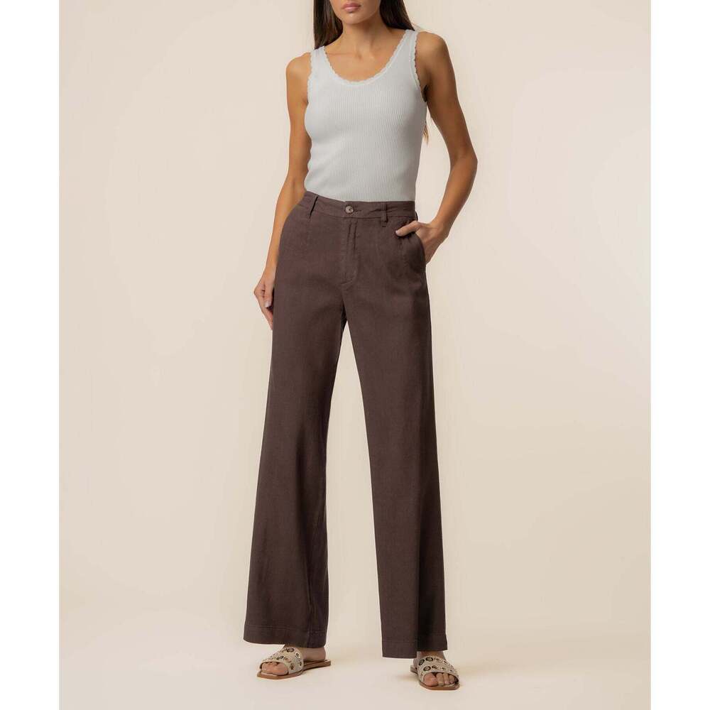 Kut from the Kloth Meg Linen High Rise Wide Straight Leg, Petite in Chocolate Si